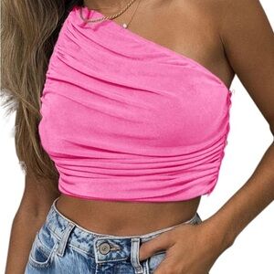 Pink One-Shoulder Ruched Top